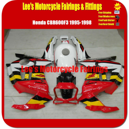 Honda CBR600F3 Aftermarket Fairing Kit 1995-1996 & 1997-1998, Injection Molded ABS Red White Gold OEM Style Honda CBR600F3 Aftermarket Fairing Kit 1995-1996 & 1997-1998, Injection Molded ABS Red White Gold OEM Style