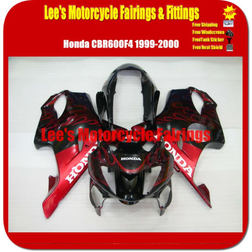 Honda CBR600F4 Fairing Kit 1999-2000, Injection Molded ABS Aftermarket Bodywork, Black & Red Flame Style Honda CBR600F4 Fairing Kit 1999-2000, Injection Molded ABS Aftermarket Bodywork, Black & Red Flame Style