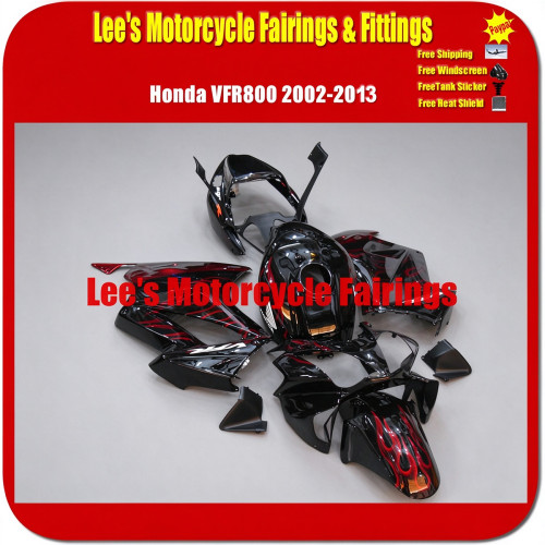 Honda VFR800 2002-2013 Black Red Flame Style Injection Molded ABS Fairing Kit Bodywork Honda VFR800 2002-2013 Black Red Flame Style Injection Molded ABS Fairing Kit Bodywork
