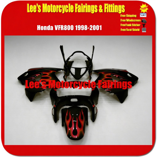 Honda VFR800 1998 1999 2000 2001 Black Red Flame Style ABS Fairing Kit Bodywork Honda VFR800 1998 1999 2000 2001 Black Red Flame Style ABS Fairing Kit Bodywork