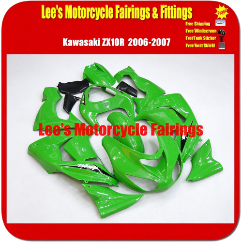 Kawasaki Ninja ZX10R 2006-2007 (ZX1000D) ABS Injection Fairing Kit, Gloss Green Custom Painted Motorcycle Bodywork Kawasaki Ninja ZX10R 2006-2007 (ZX1000D) ABS Injection Fairing Kit, Gloss Green Custom Painted Motorcycle Bodywork