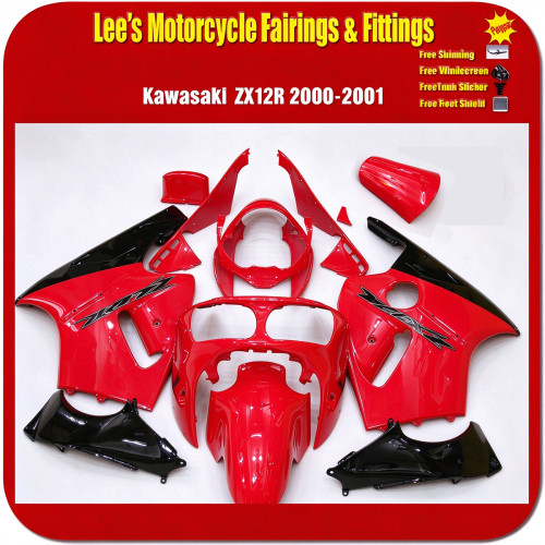 Kawasaki Ninja ZX-12R (ZXT20A) 2000-2001 Injection Mold Fairing Kit Red Black Bodywork