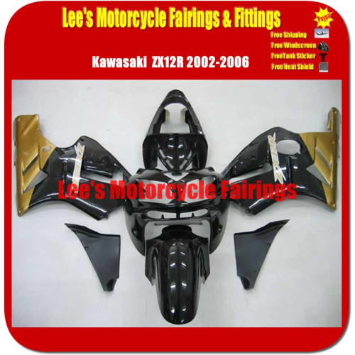 Kawasaki Ninja ZX-12R (ZXT20B) 2002-2006 Injection Mold Fairing Kit Black Gold Bodywork