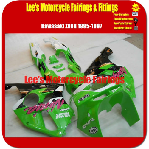 Kawasaki Ninja ZX-6R ZX600F 1995-1997 Fairing Kit Green White Black ABS Bodywork Kawasaki Ninja ZX-6R ZX600F 1995-1997 Fairing Kit Green White Black ABS Bodywork