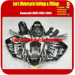 Kawasaki Ninja ZX-6R ZX-6RR ZX636B 2003-2004 Fairing Kit Black Silver Flame ABS Injection Race Bodywork Kawasaki Ninja ZX-6R ZX-6RR ZX636B 2003-2004 Fairing Kit Black Silver Flame ABS Injection Race Bodywork