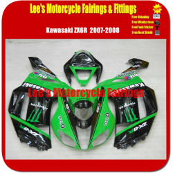 Kawasaki Ninja ZX-6R (ZX600P) 2007-2008 Fairing Kit, Injection Mold Bodywork Green Black Monster Style Kawasaki Ninja ZX-6R (ZX600P) 2007-2008 Fairing Kit, Injection Mold Bodywork Green Black Monster Style