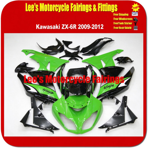 Kawasaki Ninja ZX-6R (ZX600R) 2009-2012 Fairing Kit, Injection Mold Green Black Ninja Style Bodywork Kawasaki Ninja ZX-6R (ZX600R) 2009-2012 Fairing Kit, Injection Mold Green Black Ninja Style Bodywork