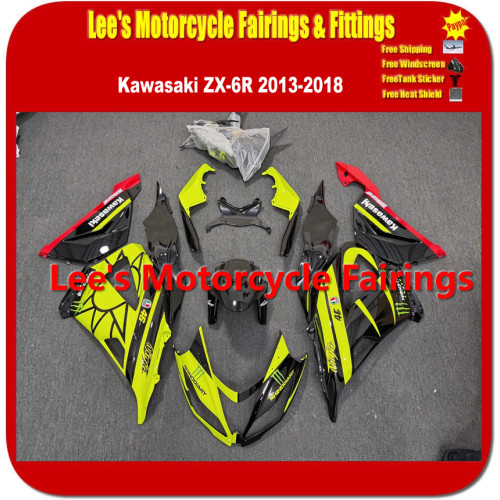 Kawasaki Ninja ZX-6R 636 (ZX636E/F) 2013-2018 Fairing Kit, Injection Mold Black Yellow Monster Replica Bodywork