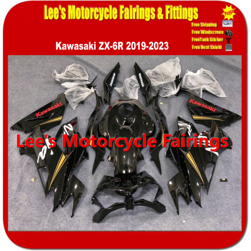 Kawasaki Ninja ZX-6R 636 (ZX636G) 2019-2023 Fairing Kit, Injection Mold Gloss Black Gold Stripe Bodywork Kawasaki Ninja ZX-6R 636 (ZX636G) 2019-2023 Fairing Kit, Injection Mold Gloss Black Gold Stripe Bodywork