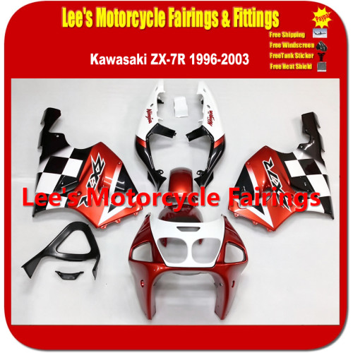 Kawasaki ZX-7R 1996-2003 Ninja ZX750P ABS Fairing Kit, Red White Checkered Custom Painted Bodywork