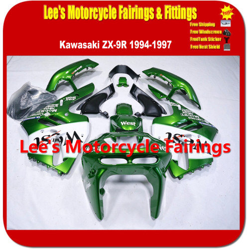 Kawasaki Ninja ZX-9R (ZX900B) 1994-1997 Fairing Kit, Green White West Racing Replica Bodywork