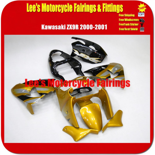 Kawasaki ZX9R 2000-2001 Ninja ZX900E ABS Injection Fairing Kit, Gold Black Custom Painted Motorcycle Bodywork Kawasaki ZX9R 2000-2001 Ninja ZX900E ABS Injection Fairing Kit, Gold Black Custom Painted Motorcycle Bodywork