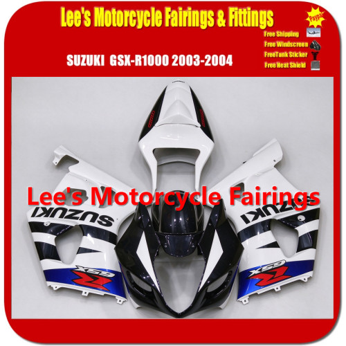 Suzuki GSX-R1000 K3 K4 2003-2004 ABS Injection Fairing Kit, Black White Blue Sport Bodywork