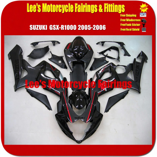 Suzuki GSX-R1000 K5 K6 2005-2006 ABS Injection Fairing Kit, Black With Red Stripe Bodywork Suzuki GSX-R1000 K5 K6 2005-2006 ABS Injection Fairing Kit, Black With Red Stripe Bodywork